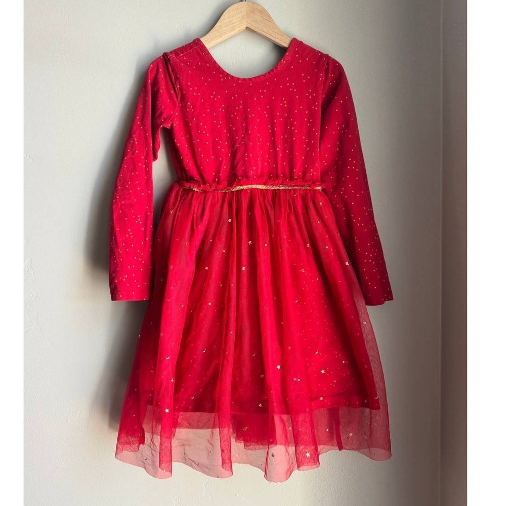 Hanna Andersson Red Gold Star Tulle Party Dress 8 Girls Holiday Festive Coquette